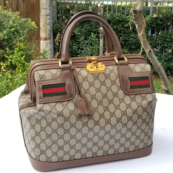 Super VERY RARE Vintage Gucci Supreme Web Ophidia Train case DOCTOR'S handbag - Picture 5 of 16